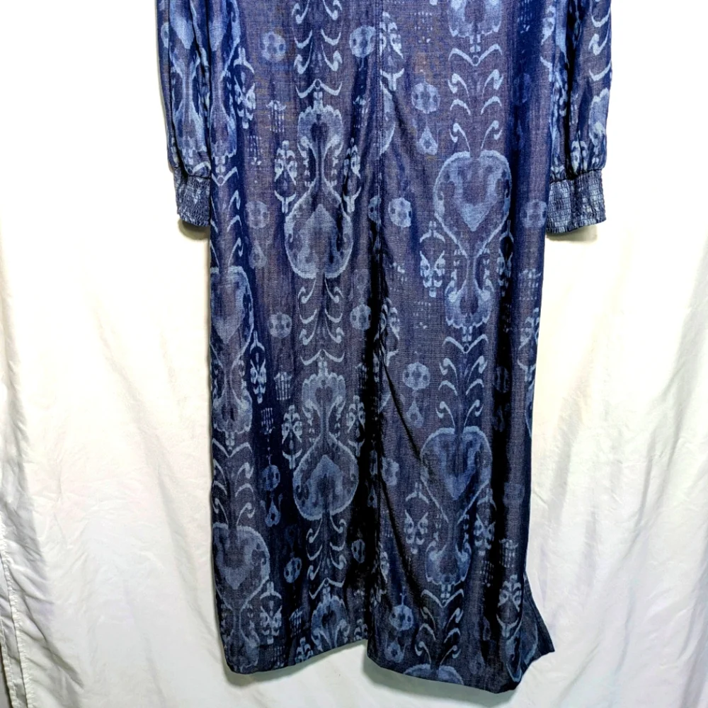 Chico’s Women’s‎ Blue Teaneck Ikat Print Maxi Shirt Dress, Comfy, Casual Sz 4P